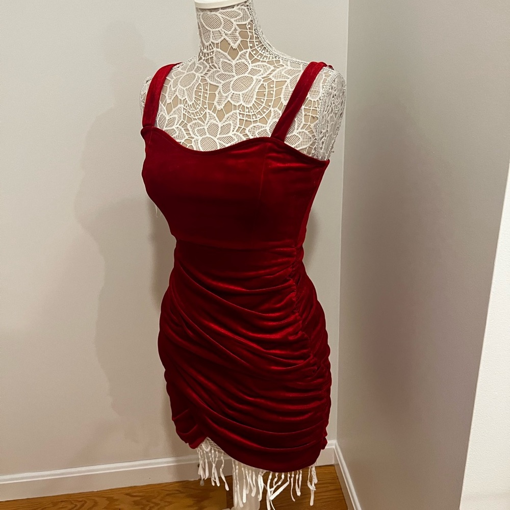 NWOT Velvet Red Mini Dress - Picture 4 of 9